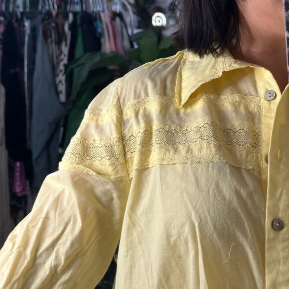 Free People Long Sleeve Button Front Mini Tunic Shirt Dress Yellow Size Small - Picture 6 of 8